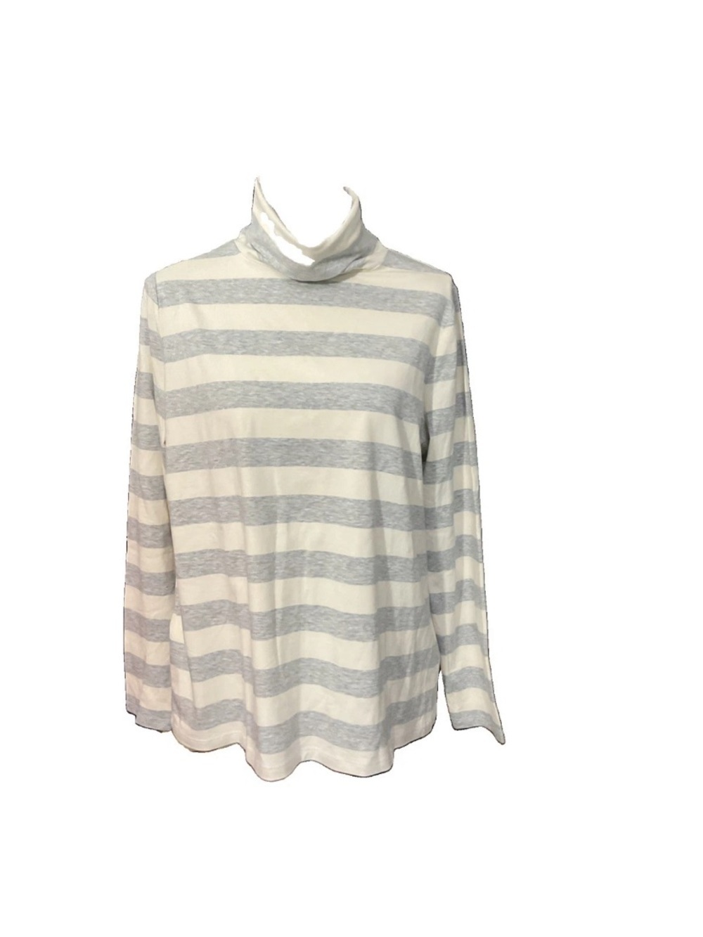 Talbots Cream and Light Gray Striped Turtleneck Top 1XP
